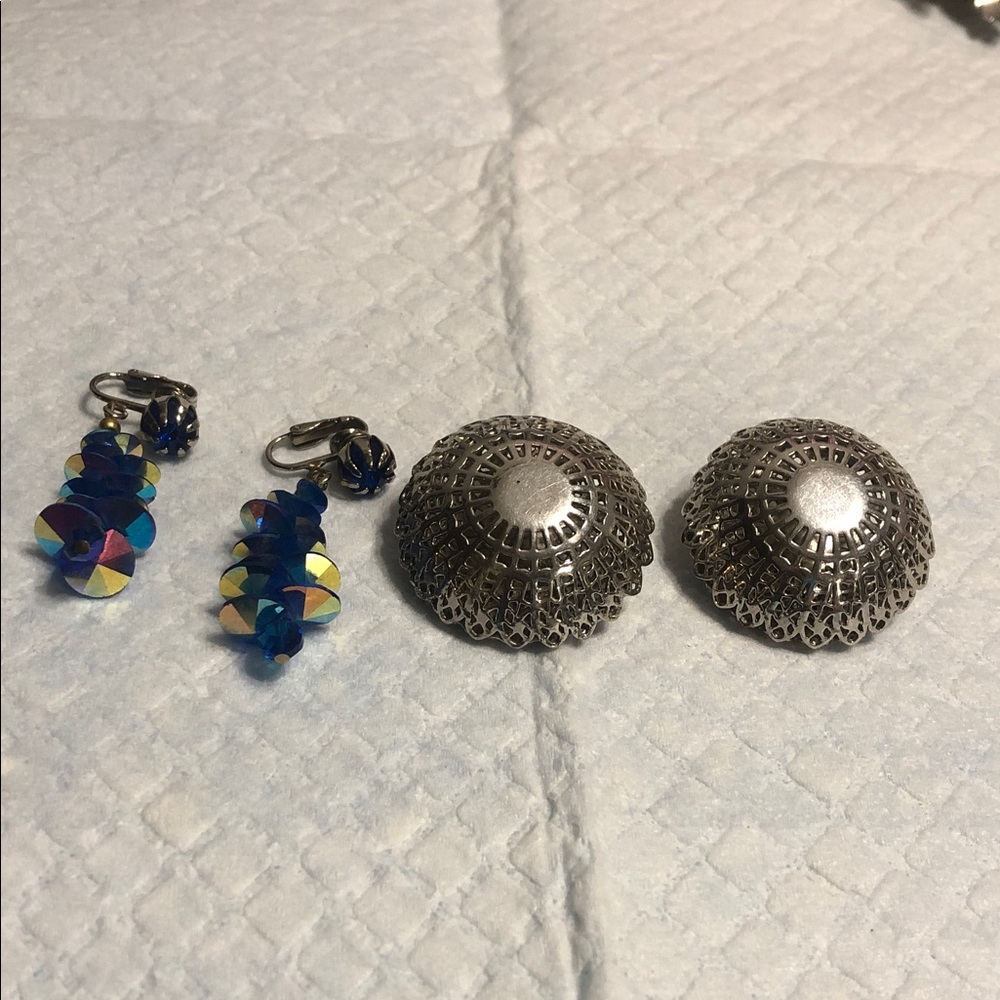 Blue Aurora Crystal Drop Clip-On Earrings - Unbranded